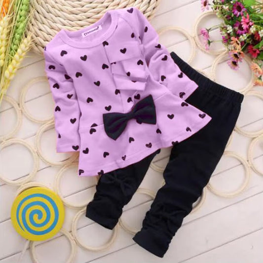 Winter New Fashion Girls Clothing Bow Dress Tops Leggings Kids round Neck Polka Dot Sport Suits Baby Casual Outfit