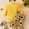 Baby Girls 3Pcs Cute Long Sleeve Flying Sleeve Romper + Sunflowerprint Flared Trousers + Headband Set