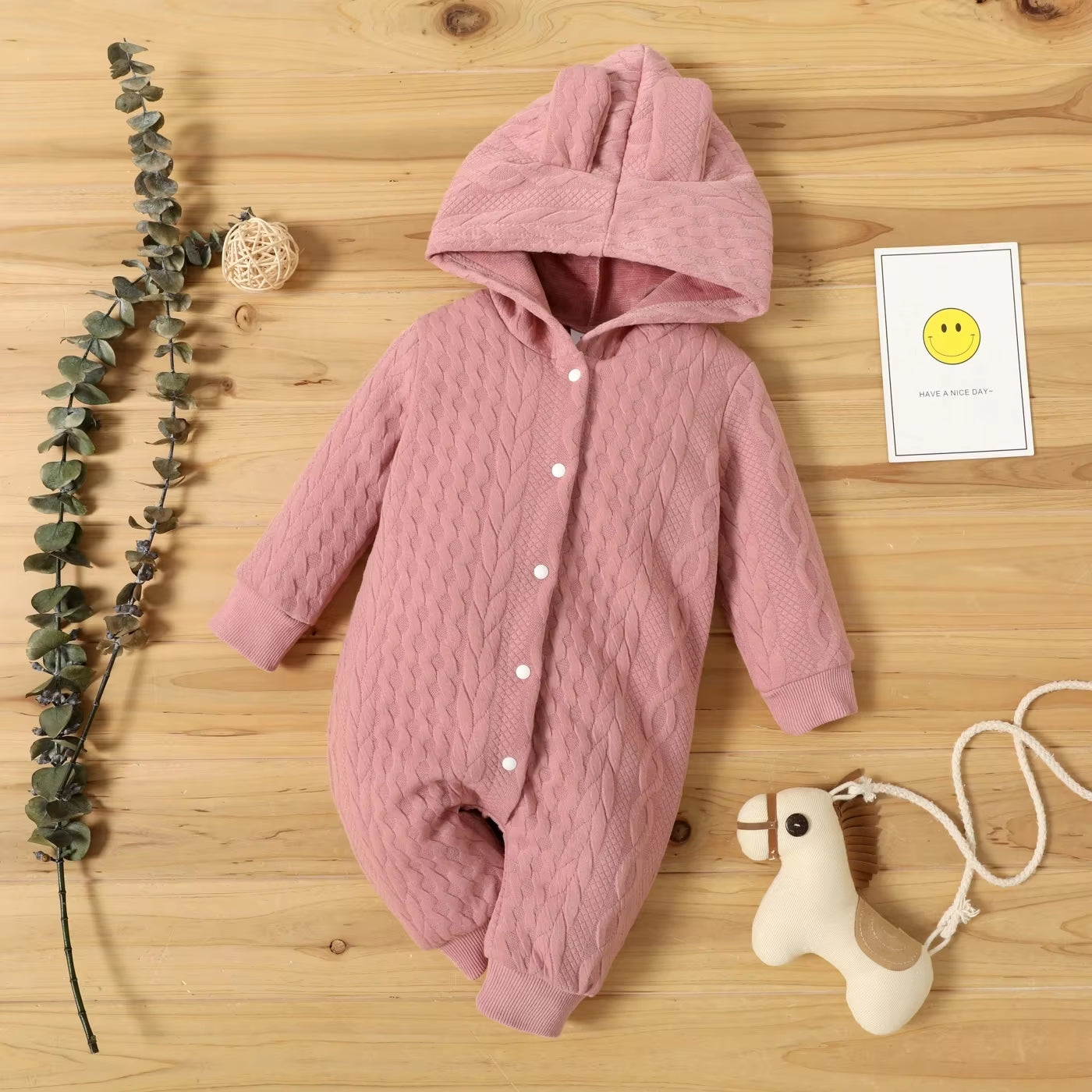 Autumn Winter Newborn Baby Romper Boys Girls Lovely Ears Hooded Long Sleeve Infant Bodysuit Warm Jumpsuit Toddler ​Girl Clothes