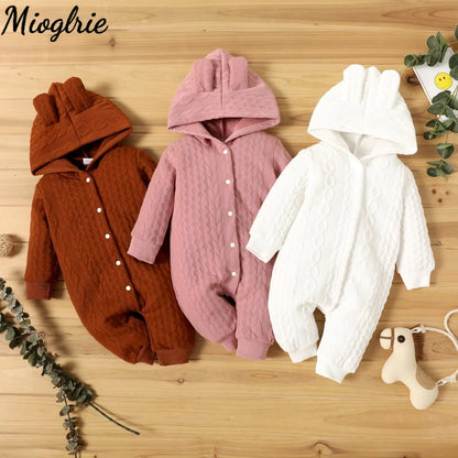 Autumn Winter Newborn Baby Romper Boys Girls Lovely Ears Hooded Long Sleeve Infant Bodysuit Warm Jumpsuit Toddler ​Girl Clothes