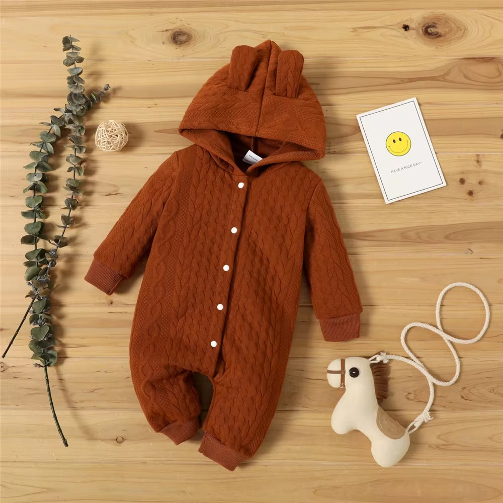 Autumn Winter Newborn Baby Romper Boys Girls Lovely Ears Hooded Long Sleeve Infant Bodysuit Warm Jumpsuit Toddler ​Girl Clothes